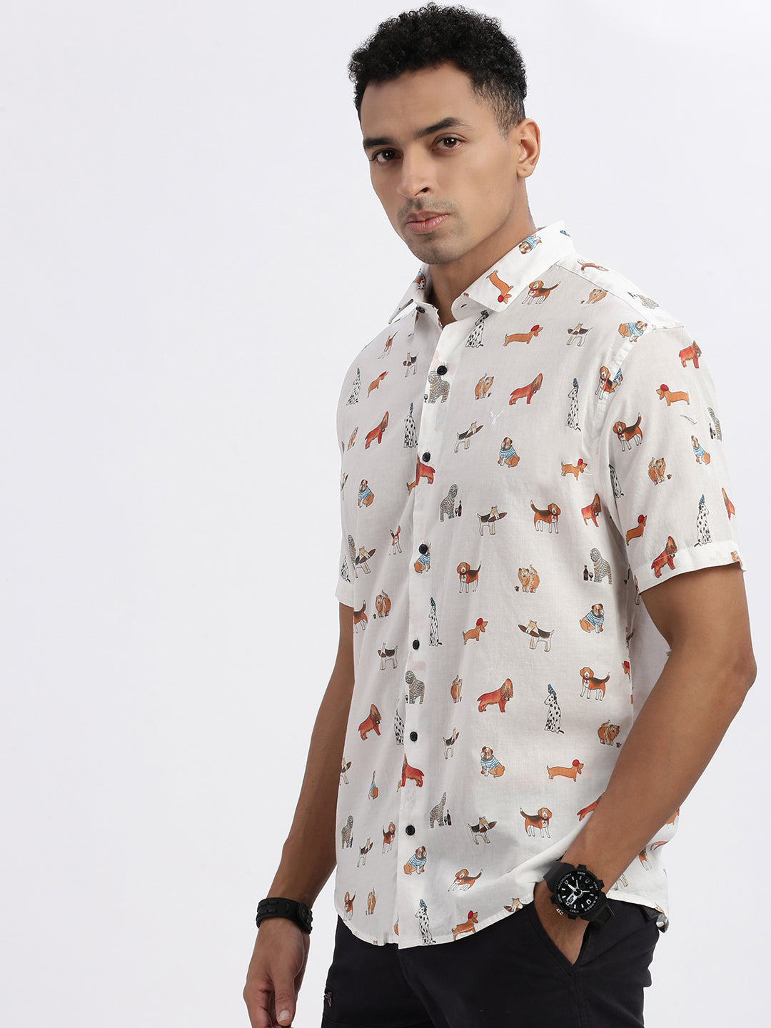 Men White Graphic Slim Fit Shirt