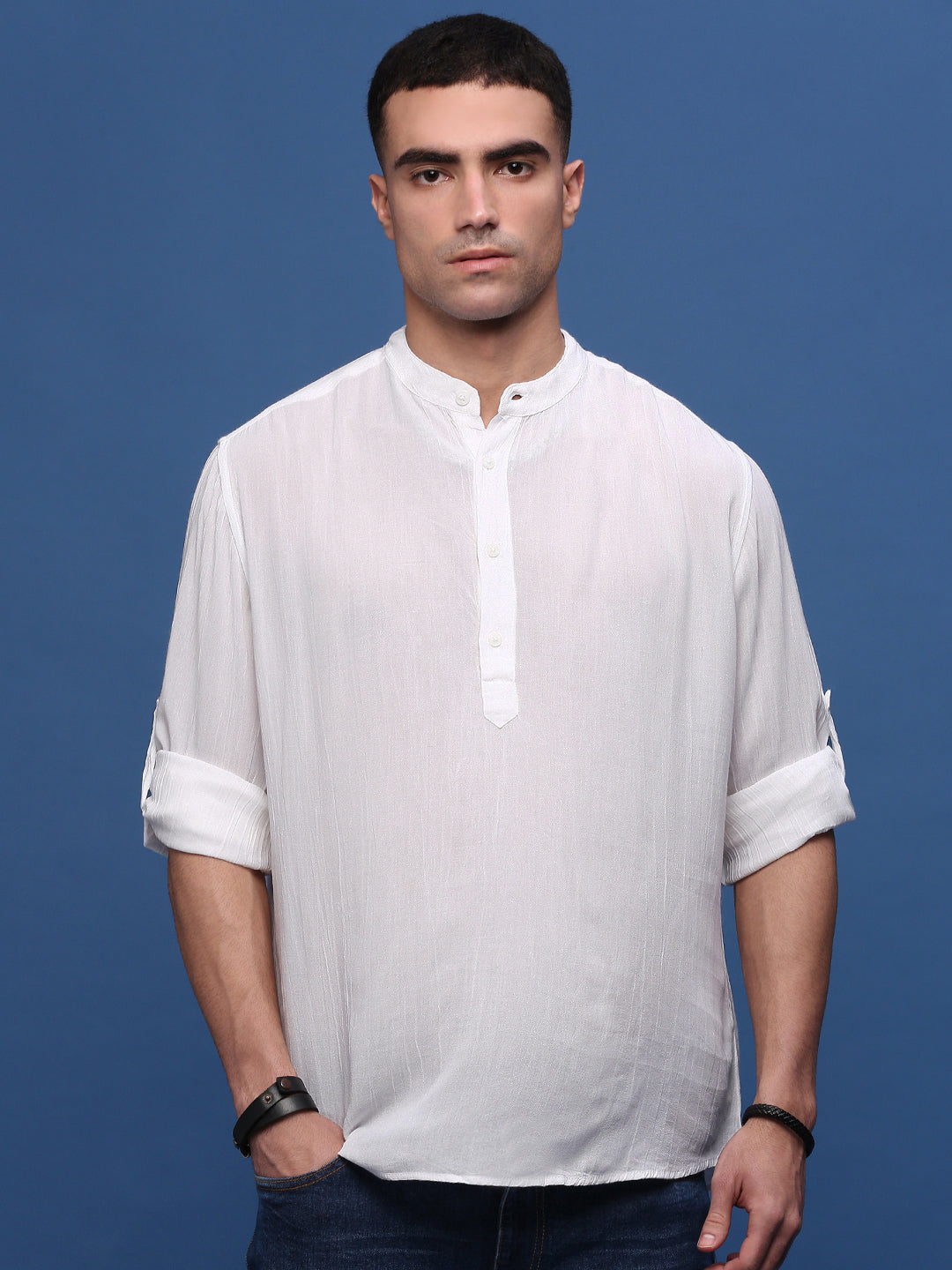 Men White Solid Slim Fit Casual Kurta