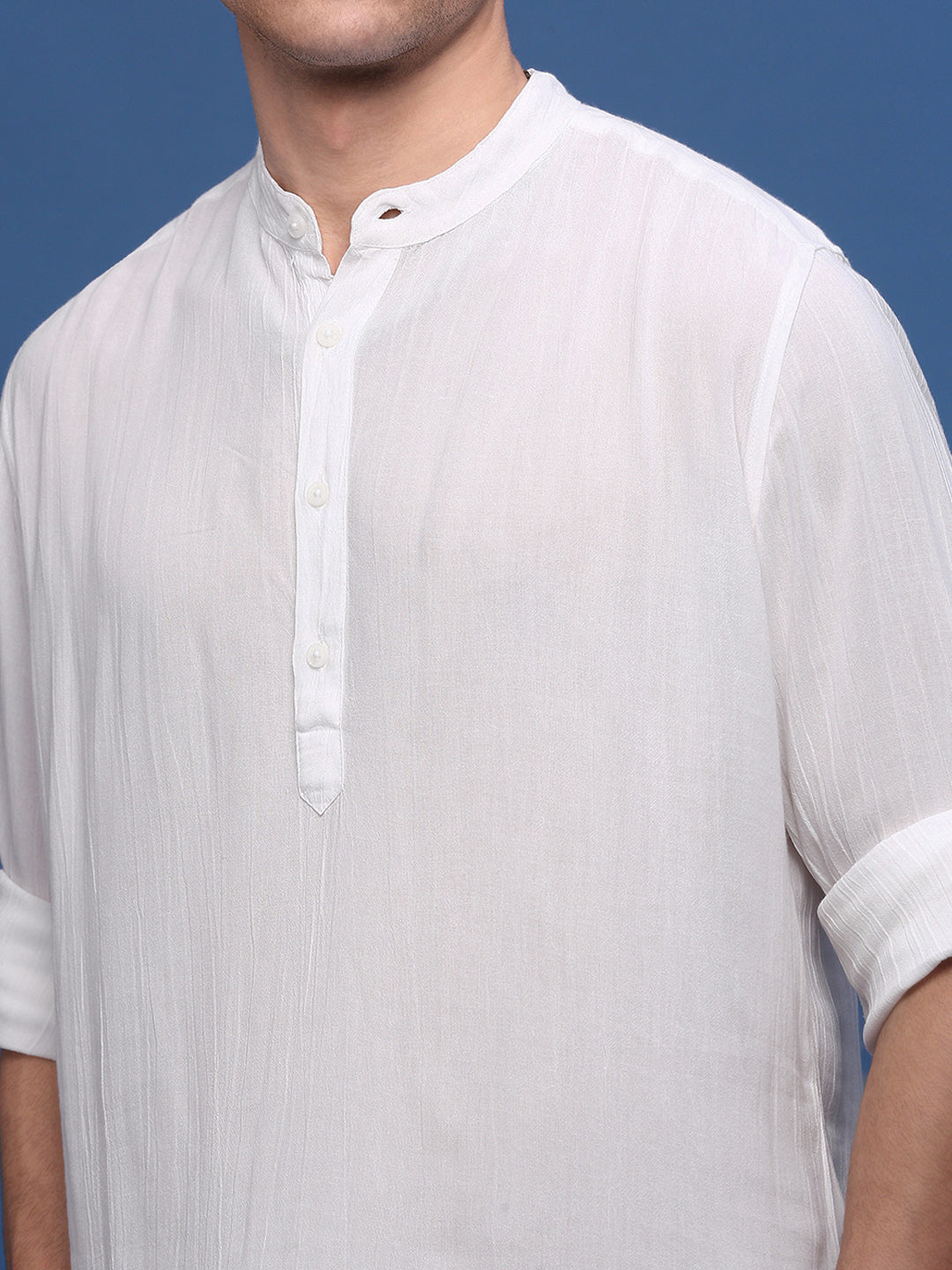 Men White Solid Slim Fit Casual Kurta