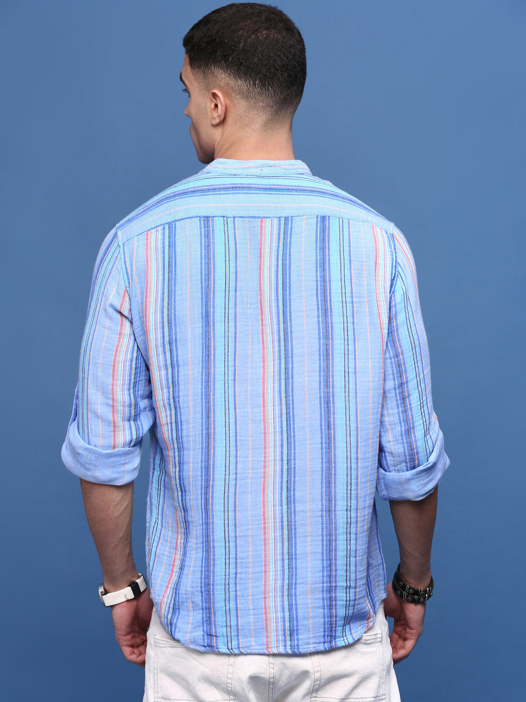 Men Blue Striped Slim Fit Casual Kurta