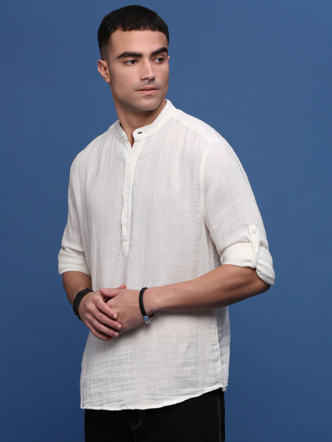 Men White Solid Slim Fit Casual Kurta