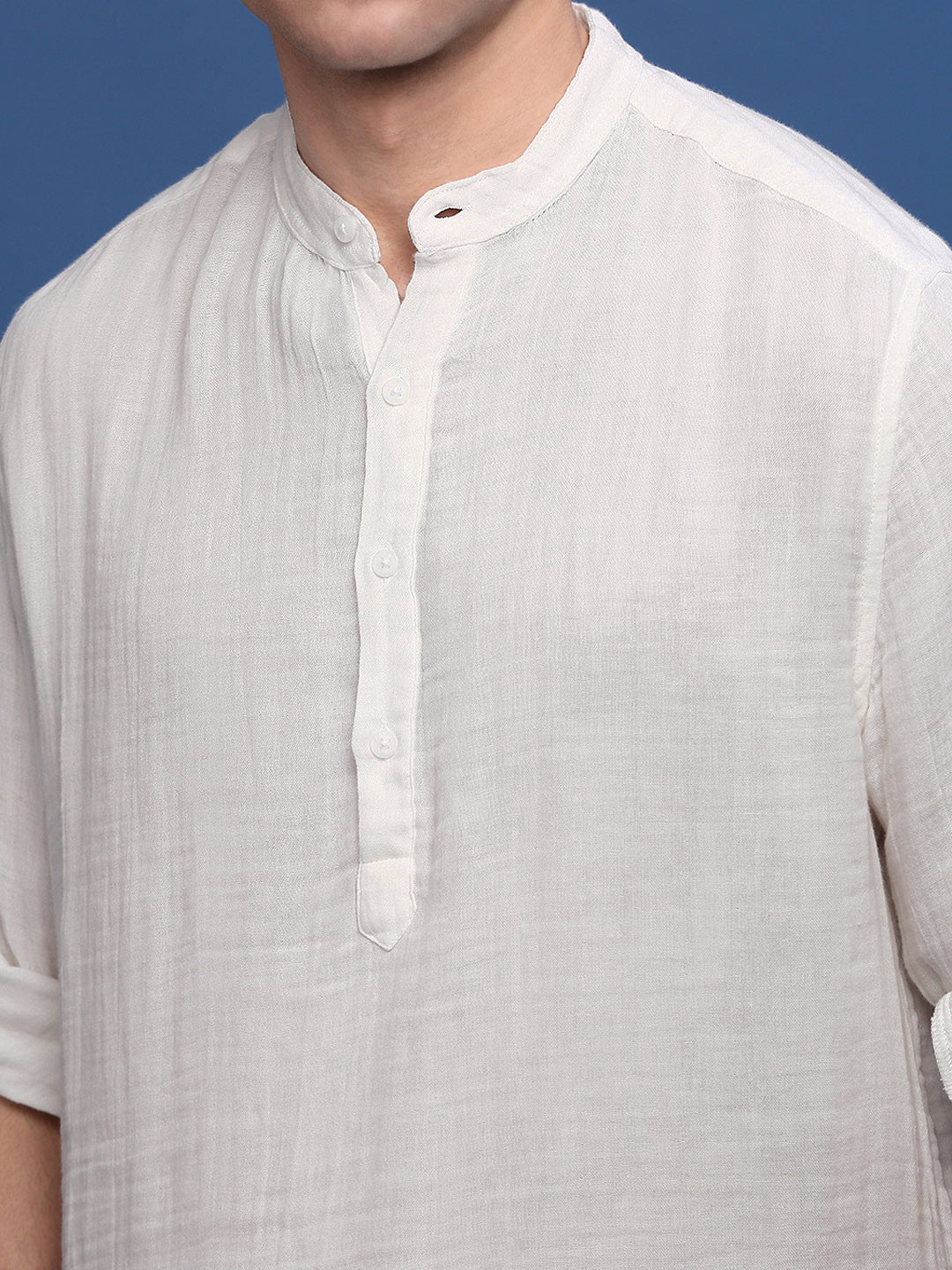 Men White Solid Slim Fit Casual Kurta