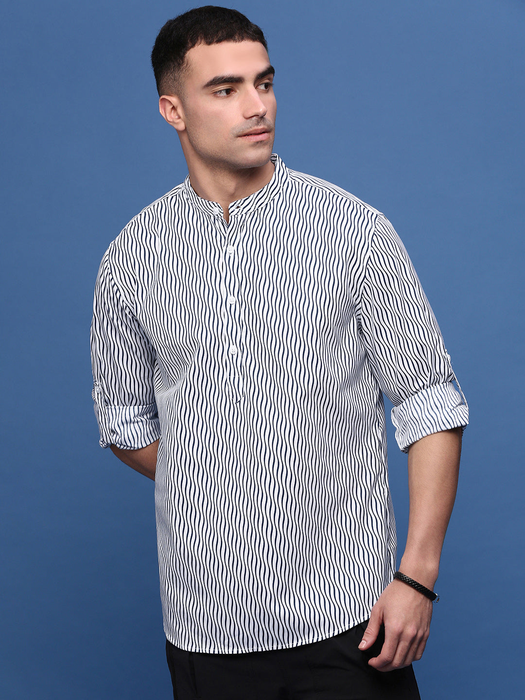 Men White Striped Slim Fit Casual Kurta