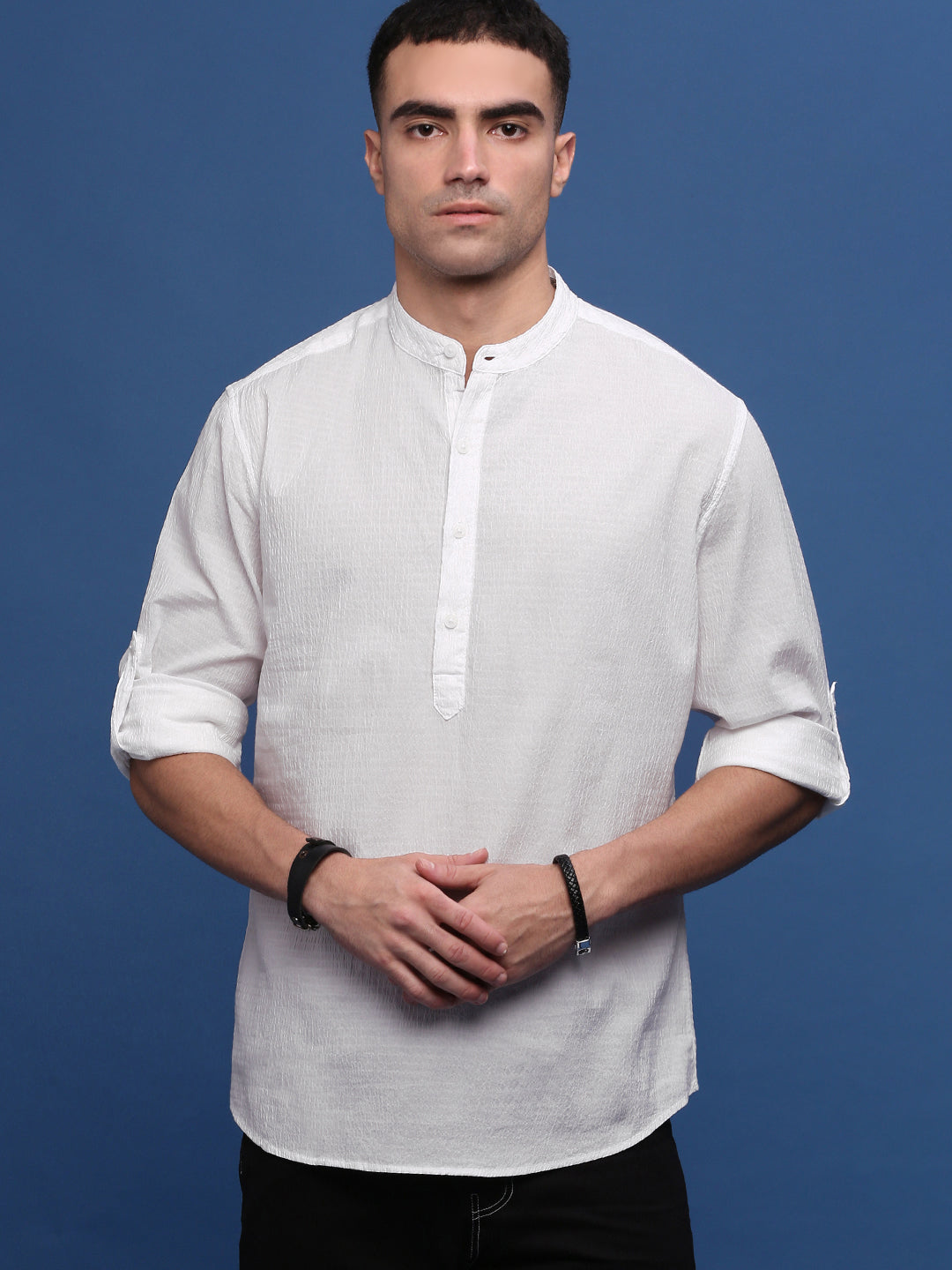 Men White Solid Slim Fit Casual Kurta