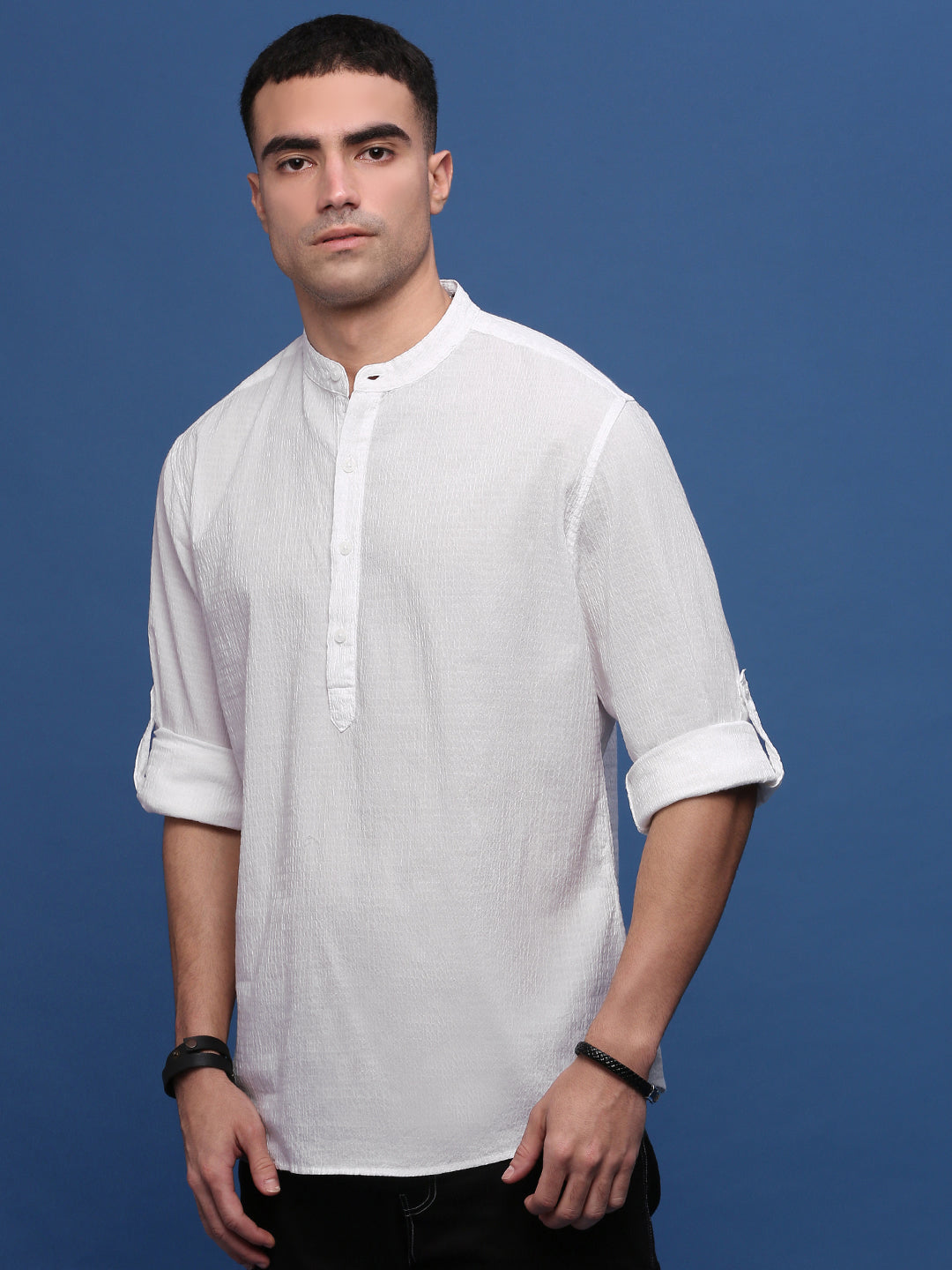 Men White Solid Slim Fit Casual Kurta