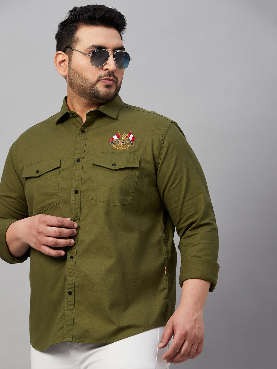 Men Solid Olive Premium Shirt