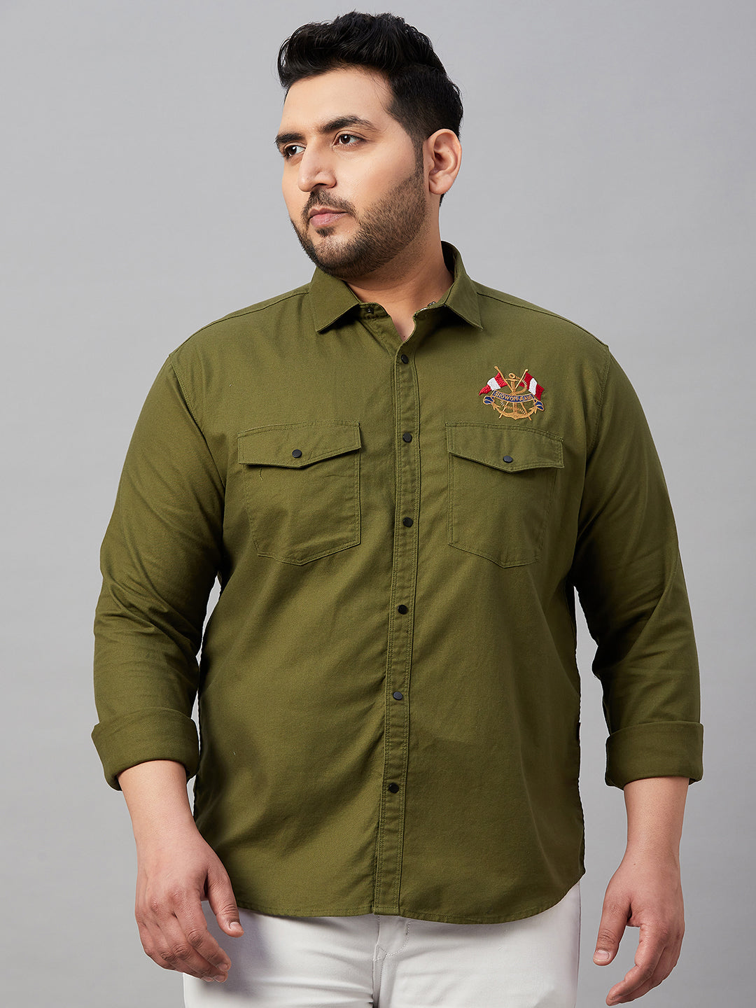 Men Solid Olive Premium Shirt