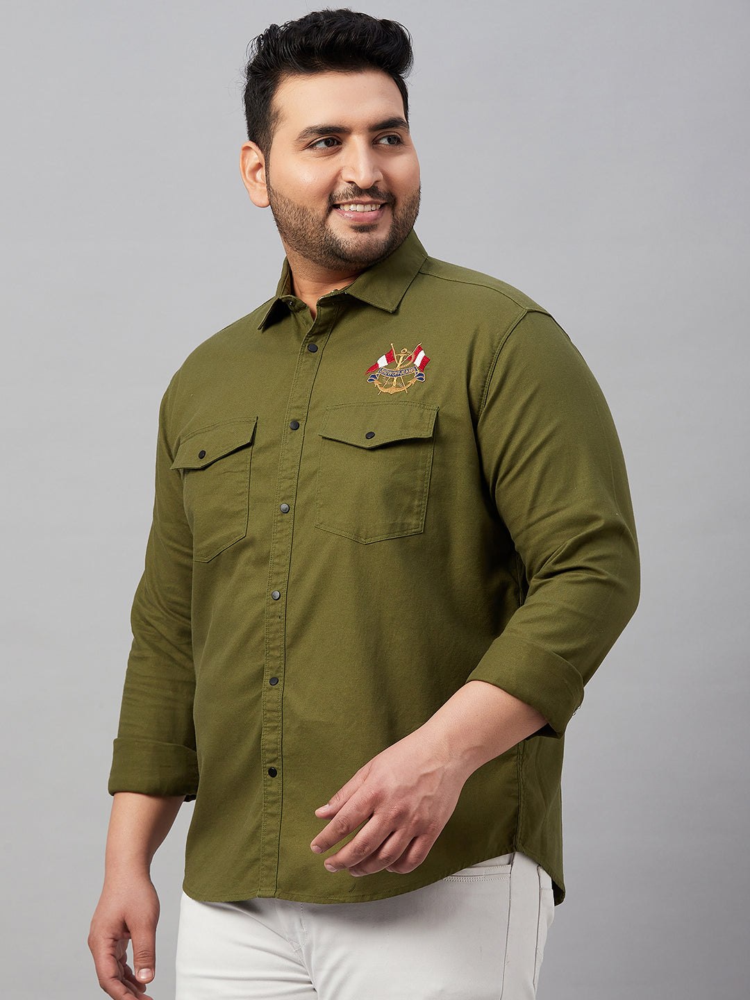 Men Solid Olive Premium Shirt