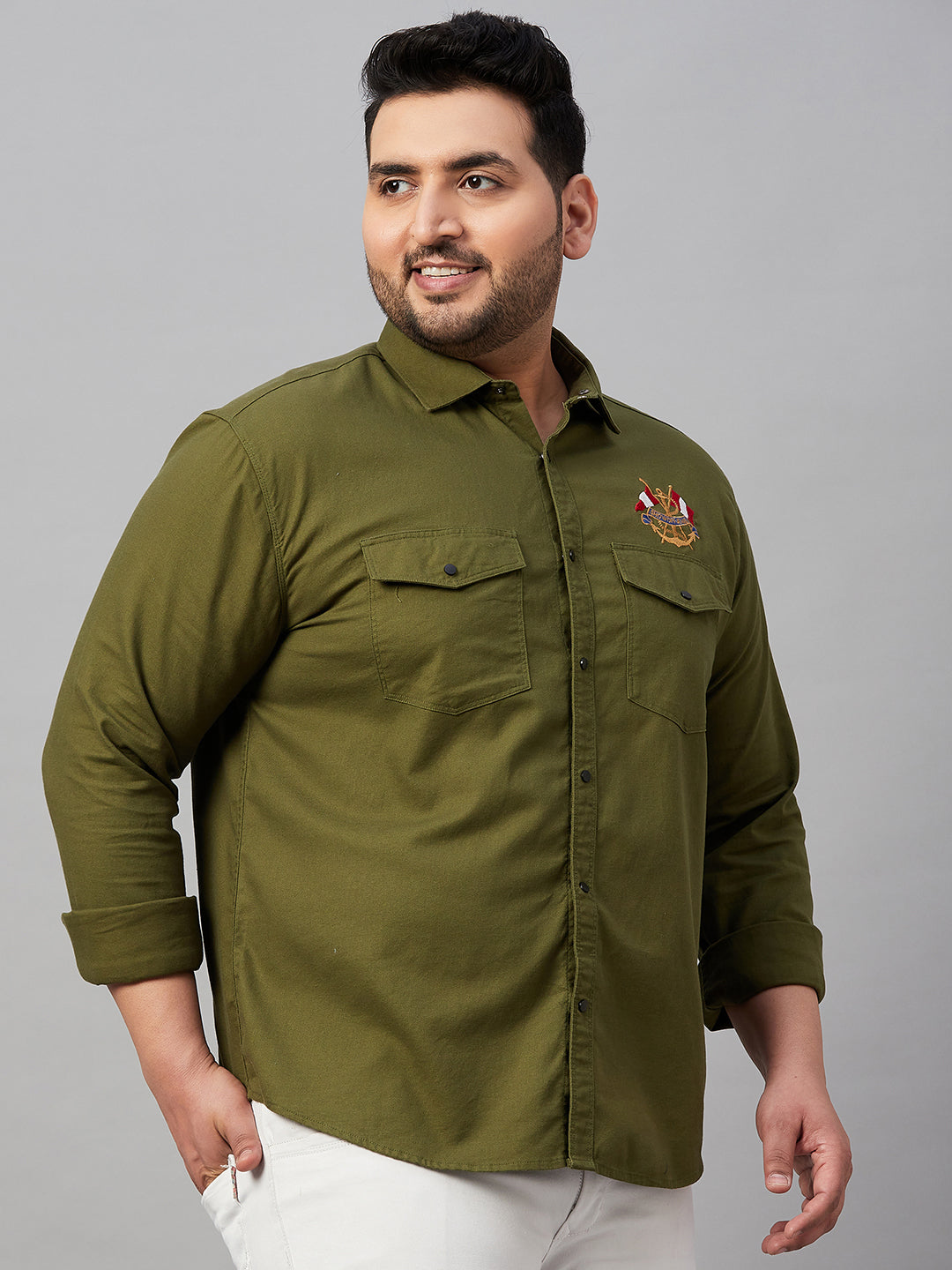 Men Solid Olive Premium Shirt