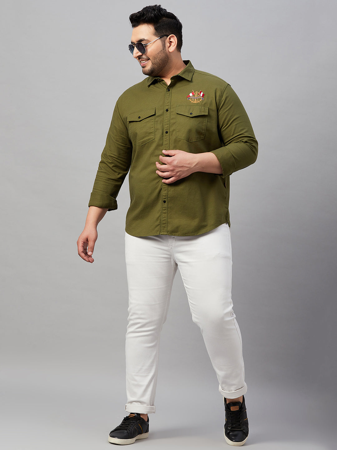 Men Solid Olive Premium Shirt