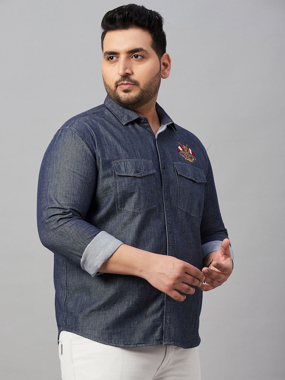 Men Solid Navy Blue Premium Shirt