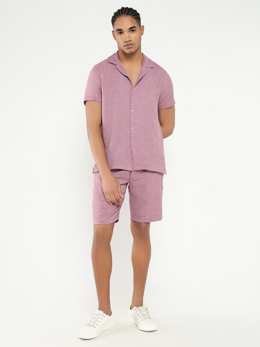 Men Mauve Solid Co Ords Set