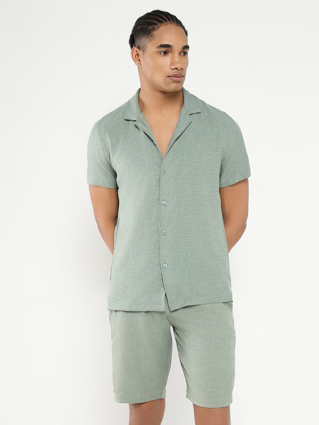 Men Green Solid Co Ords Set