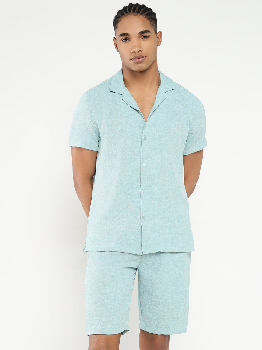 Men Sea Green Solid Co Ords Set