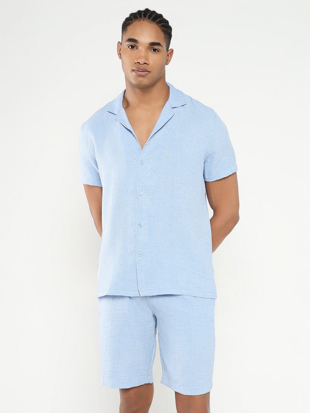 Men Blue Solid Co Ords Set