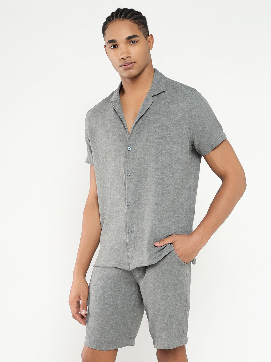 Men Grey Solid Co Ords Set