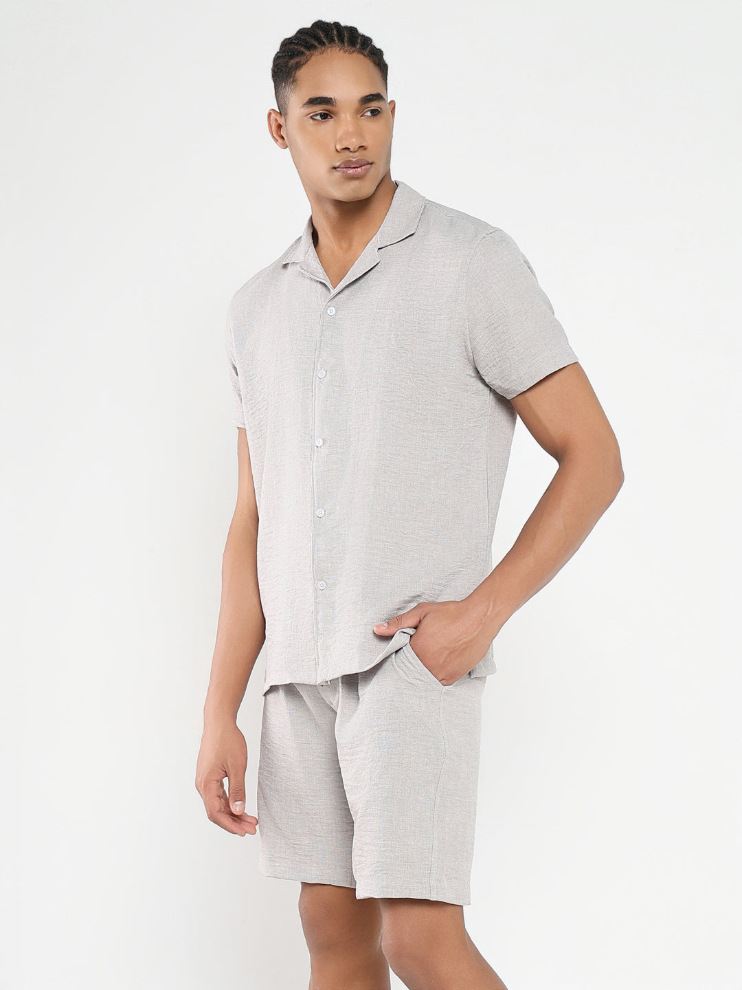 Men Grey Solid Co Ords Set