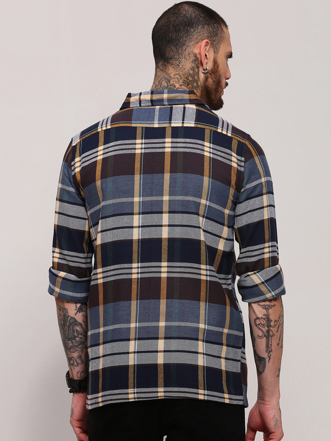 Men Blue Checked Shacket