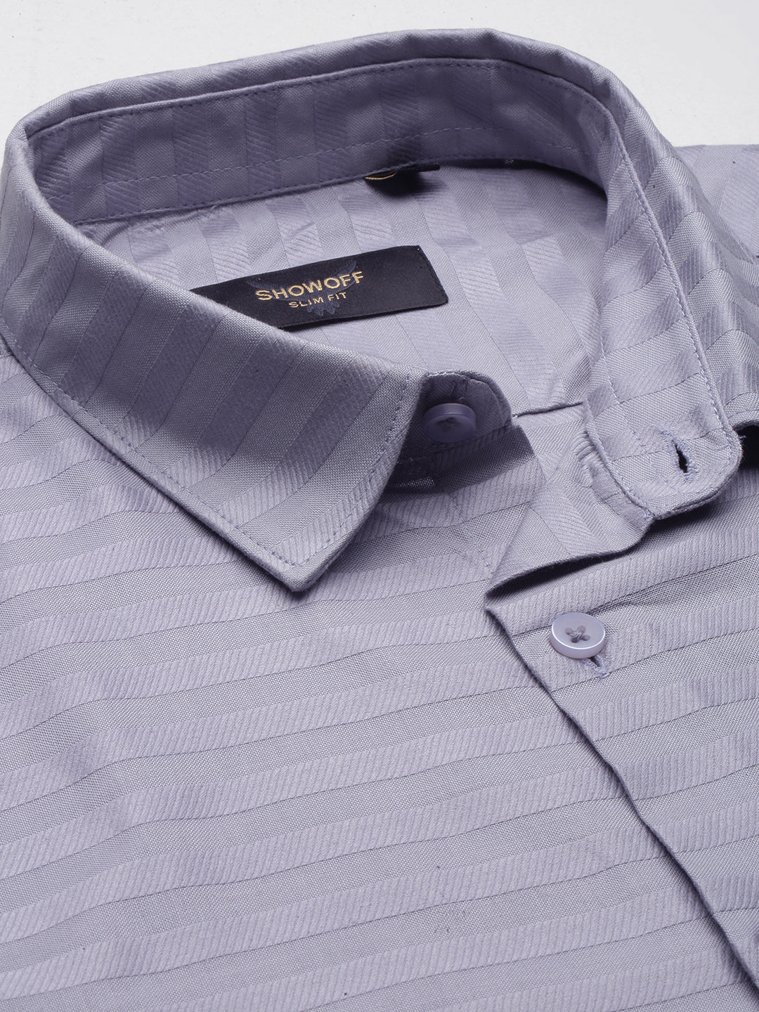 Men Grey Slim Fit Striped Shirt