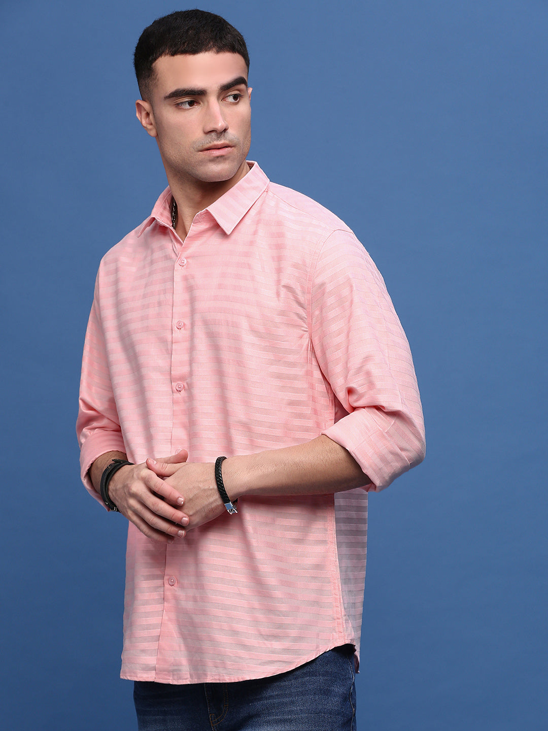 Men's Pink Slim Fit Striped Shirt