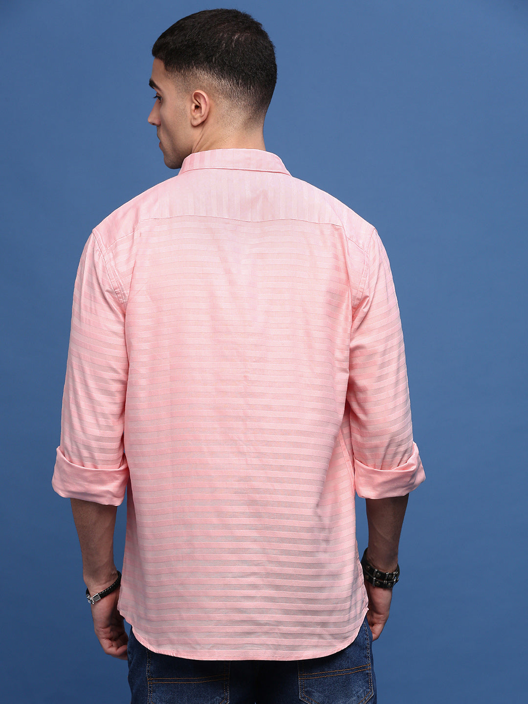 Men's Pink Slim Fit Striped Shirt