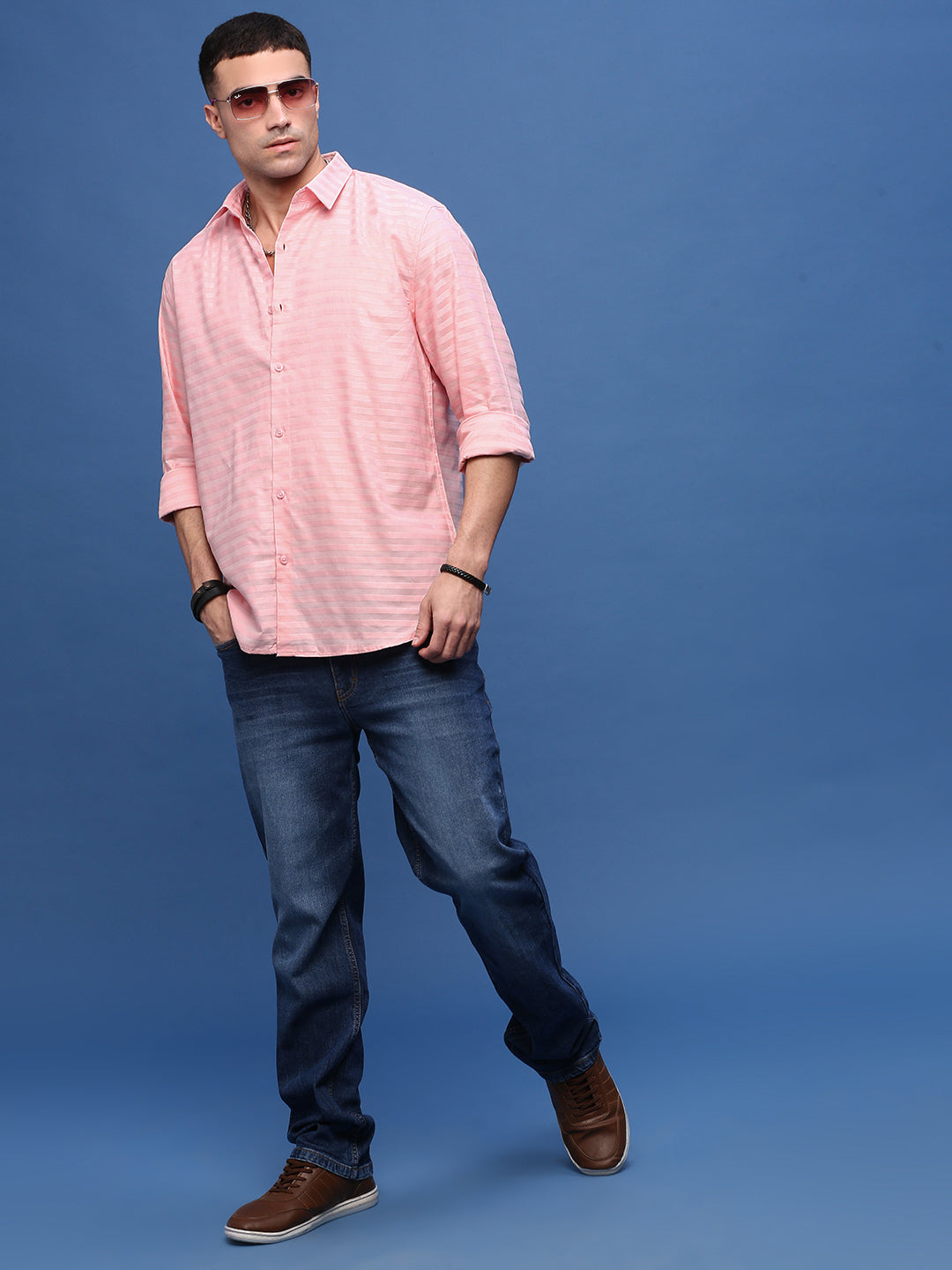 Men's Pink Slim Fit Striped Shirt