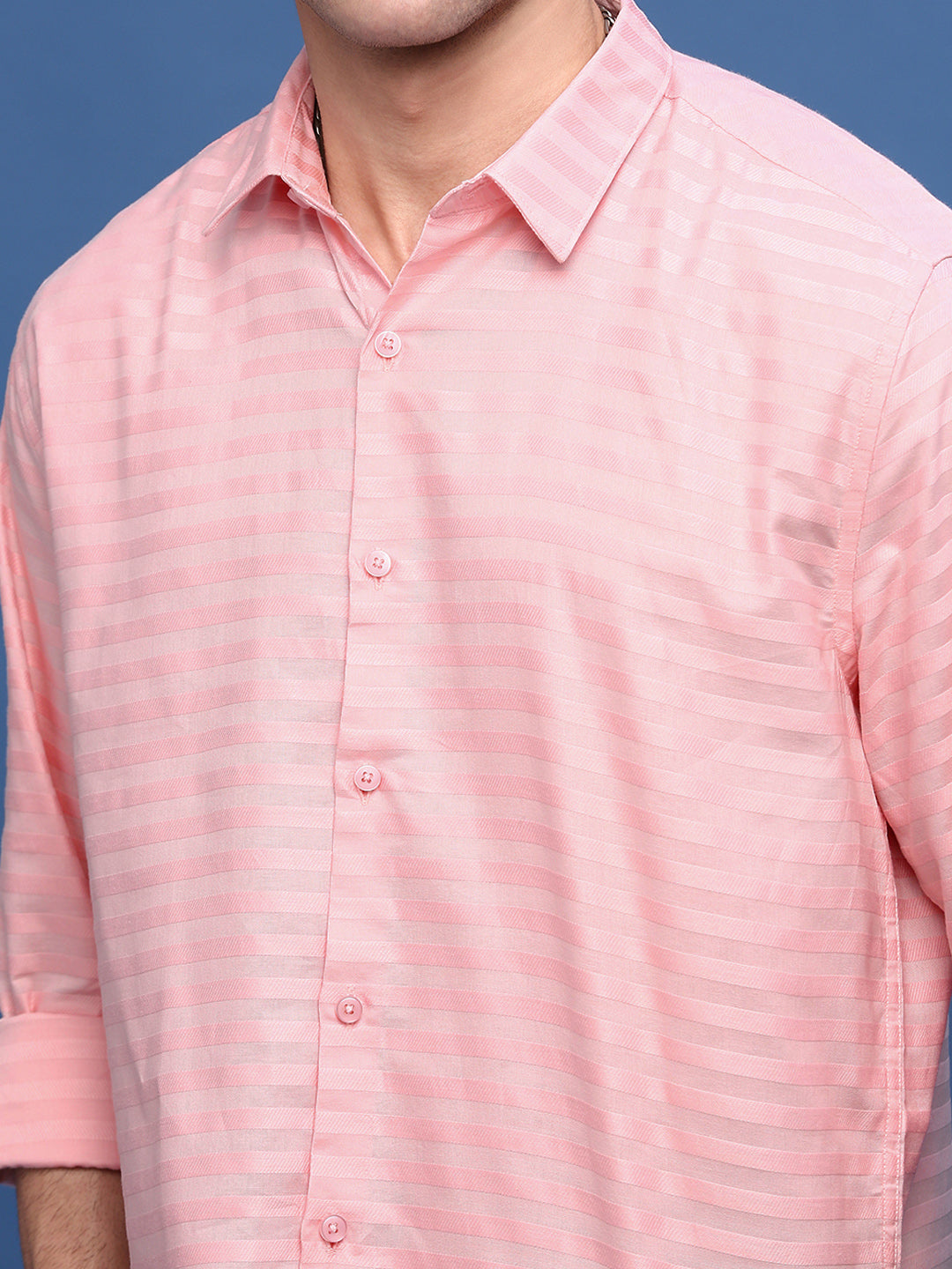 Men's Pink Slim Fit Striped Shirt