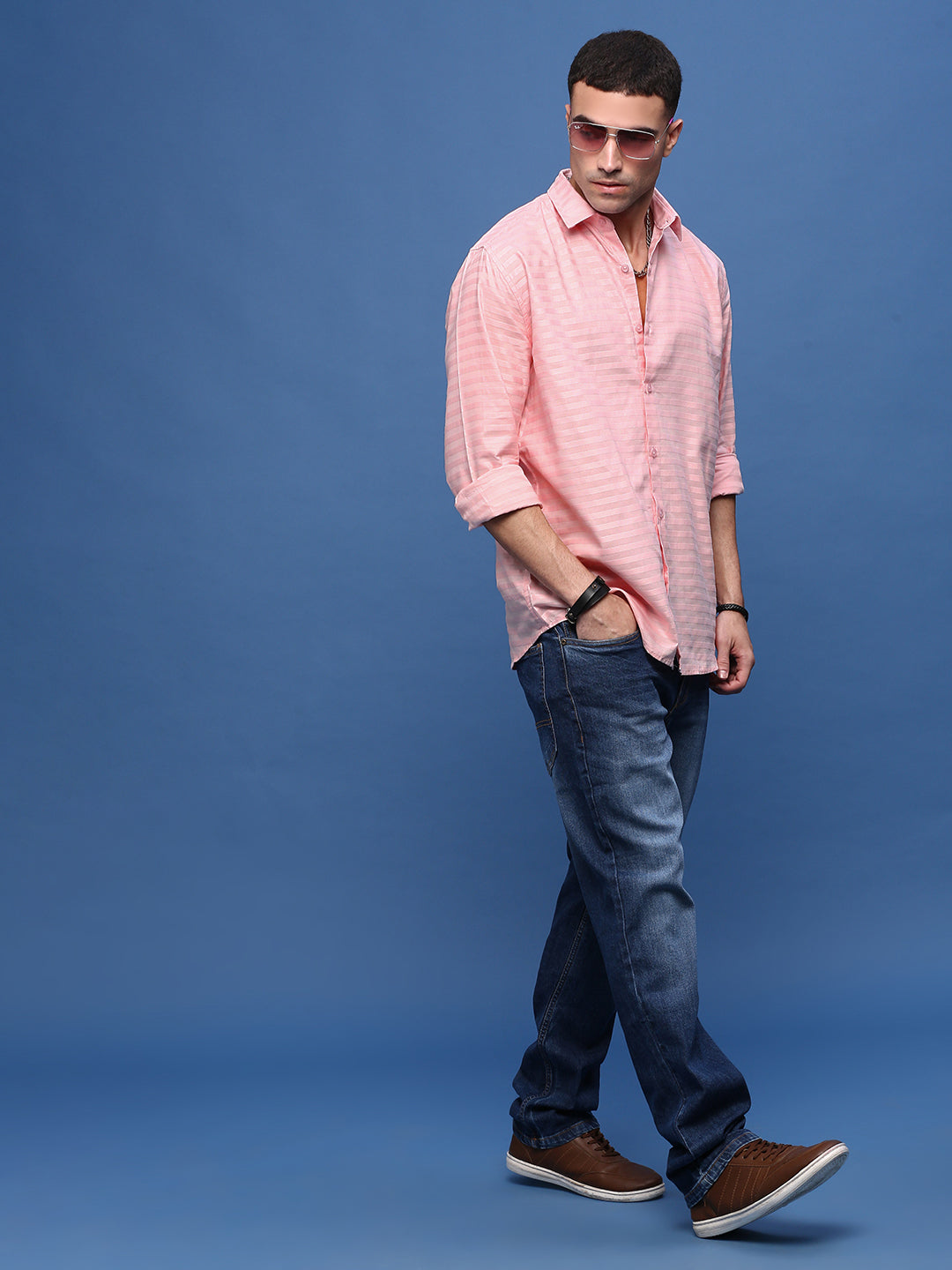 Men's Pink Slim Fit Striped Shirt