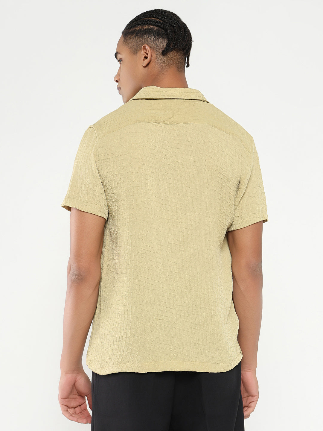 Men Yellow Cuban Collar Solid Shirt