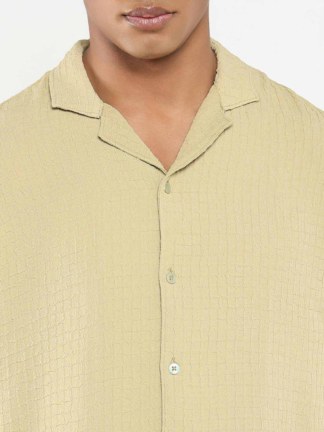 Men Yellow Cuban Collar Solid Shirt