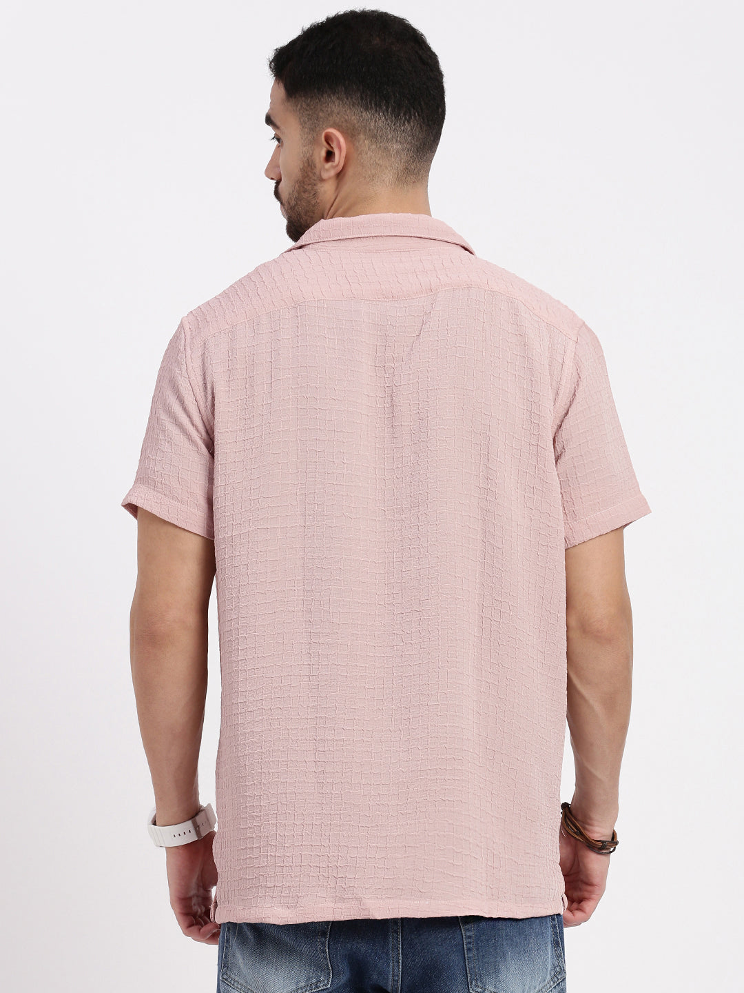 Men Peach Cuban Collar Solid Shirt