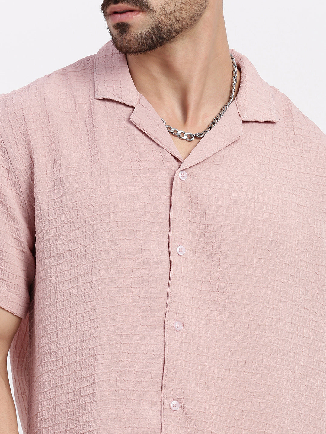 Men Peach Cuban Collar Solid Shirt