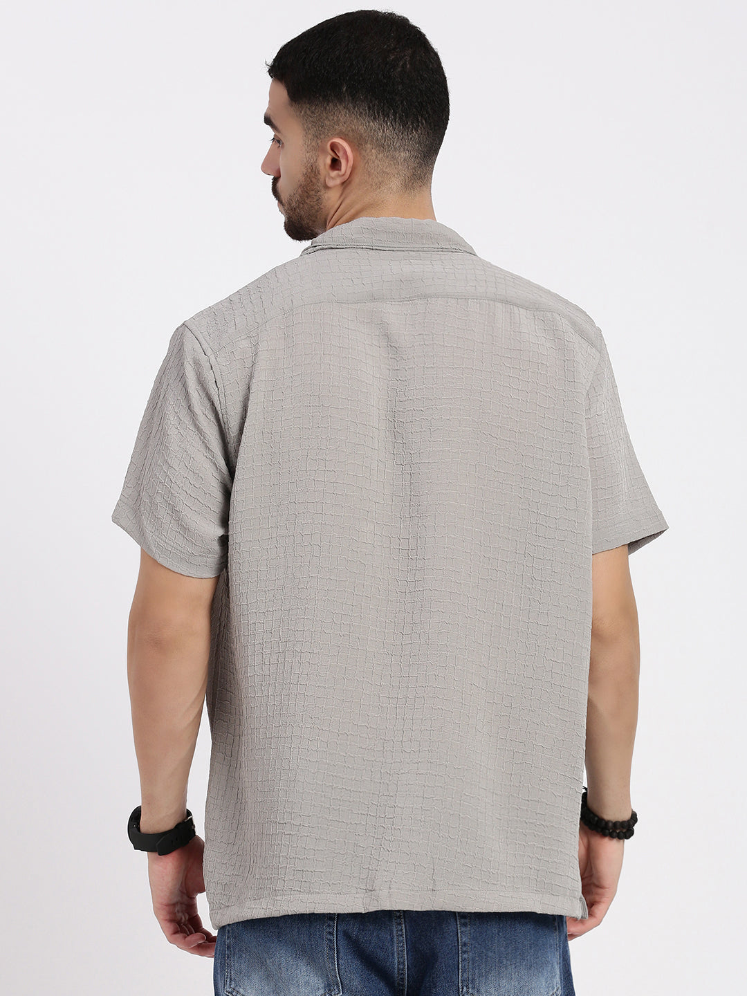 Men Grey Cuban Collar Solid Shirt