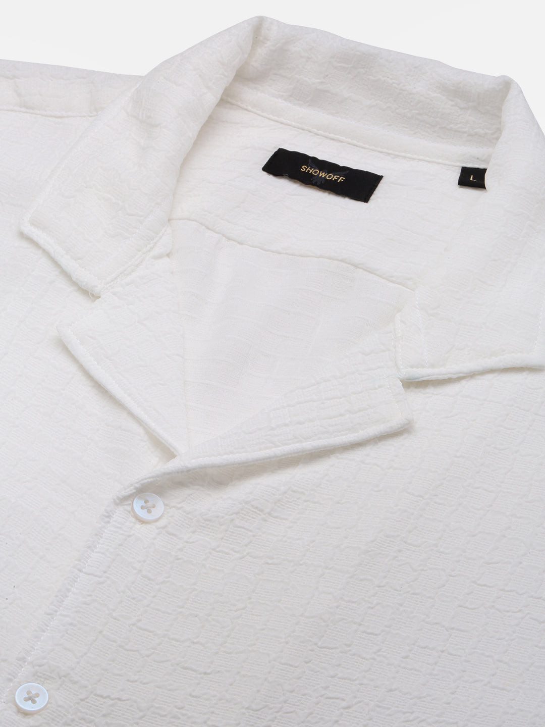 Men White Cuban Collar Solid Shirt