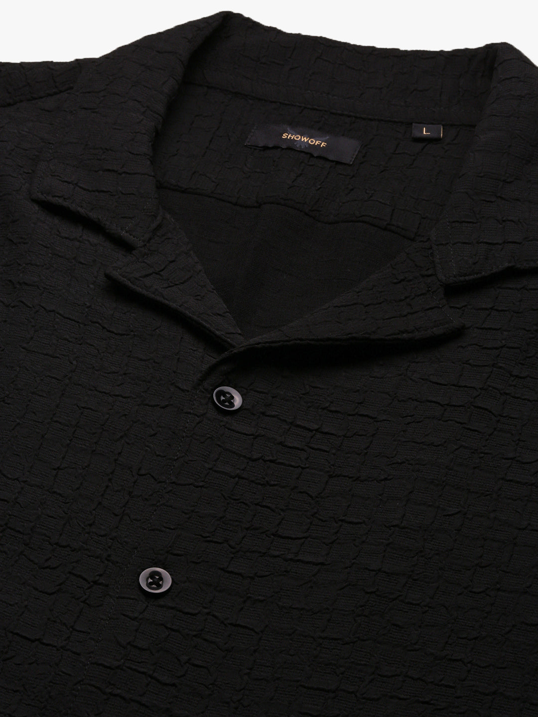 Men Black Cuban Collar Solid Shirt