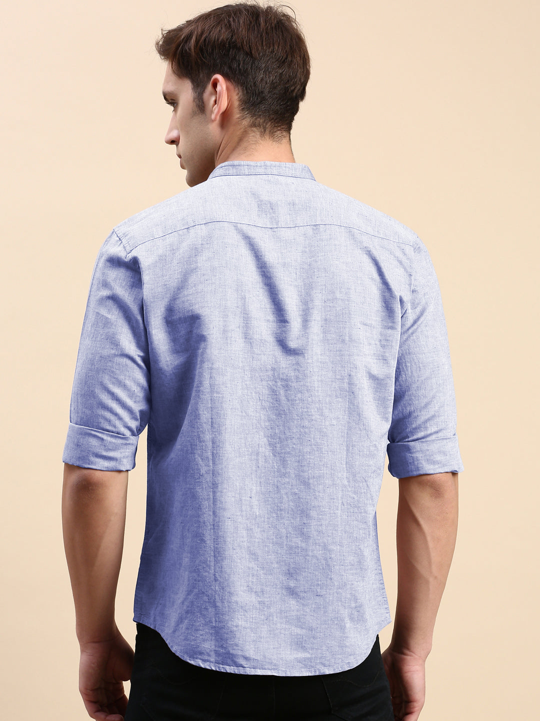 Men's Blue Mandarin Collar Slim Fit Shirt