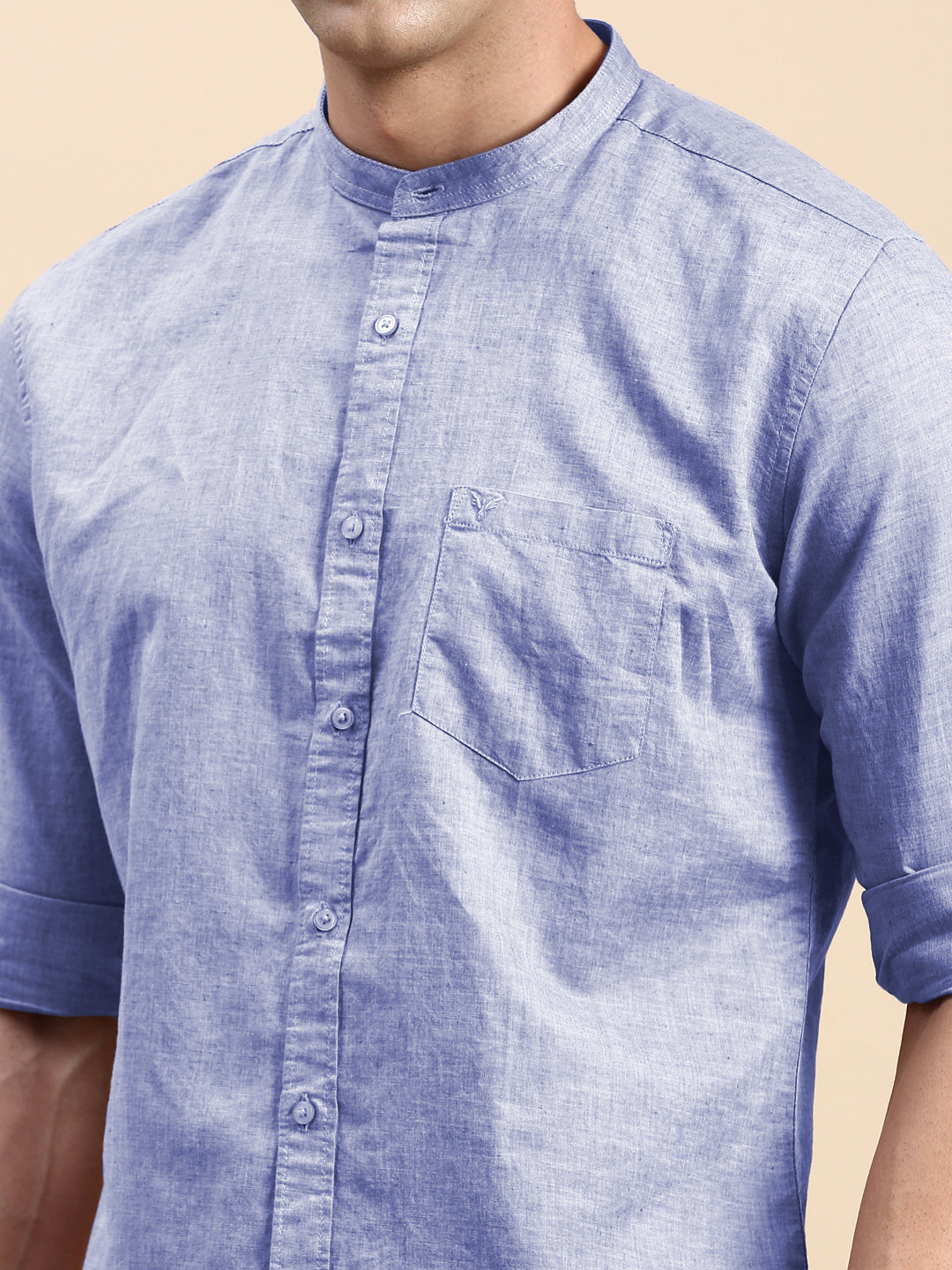 Men's Blue Mandarin Collar Slim Fit Shirt