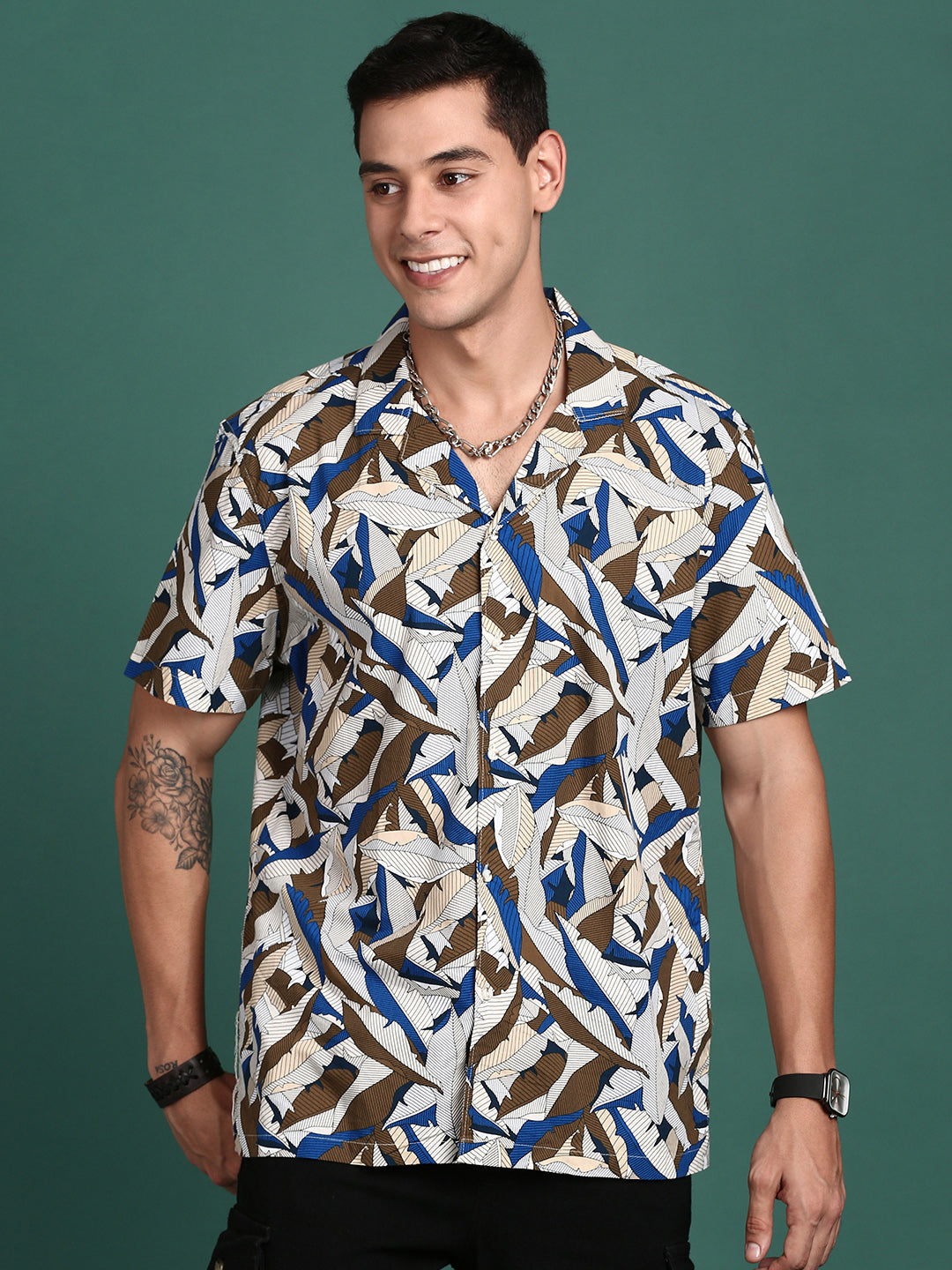 Men Cuban Collar Floral Multi Relaxed Fit Shirt