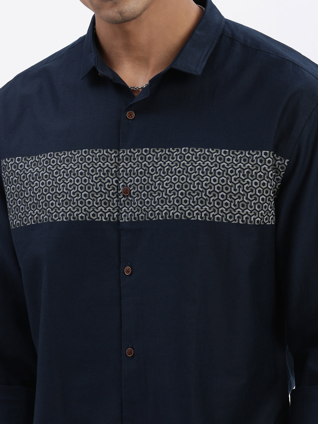 Men Navy Blue Geometric Slim Fit Shirt