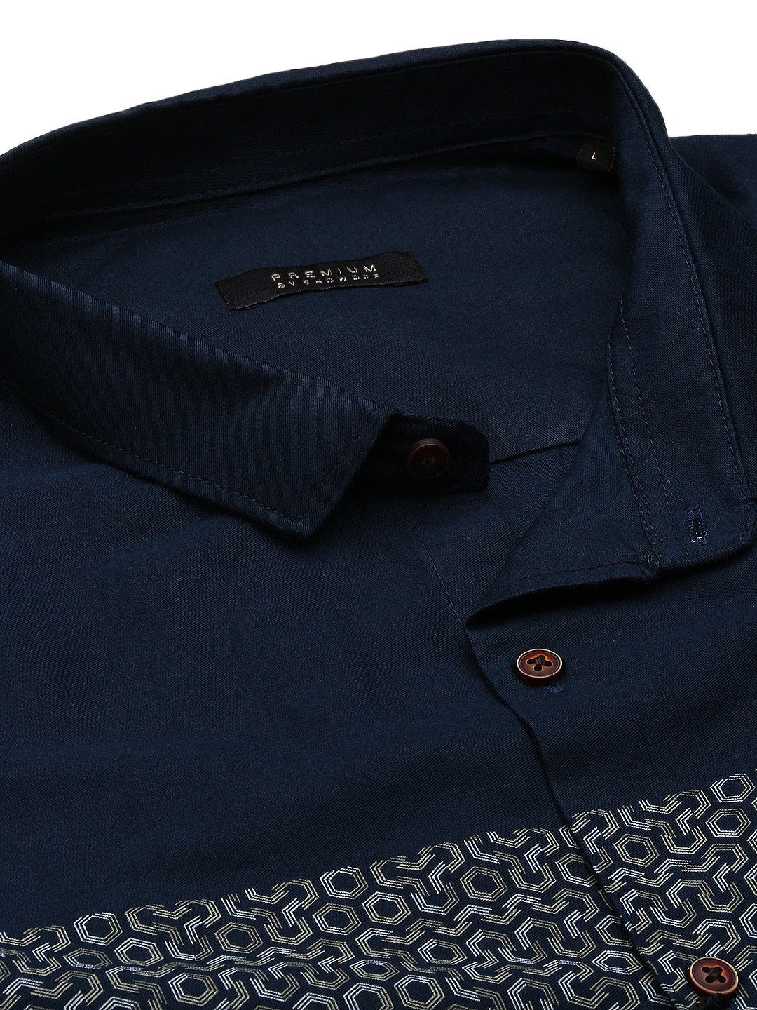 Men Navy Blue Geometric Slim Fit Shirt