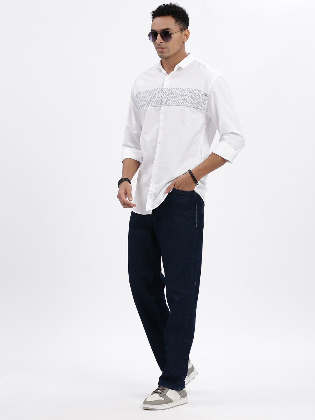 Men White Geometric Slim Fit Shirt