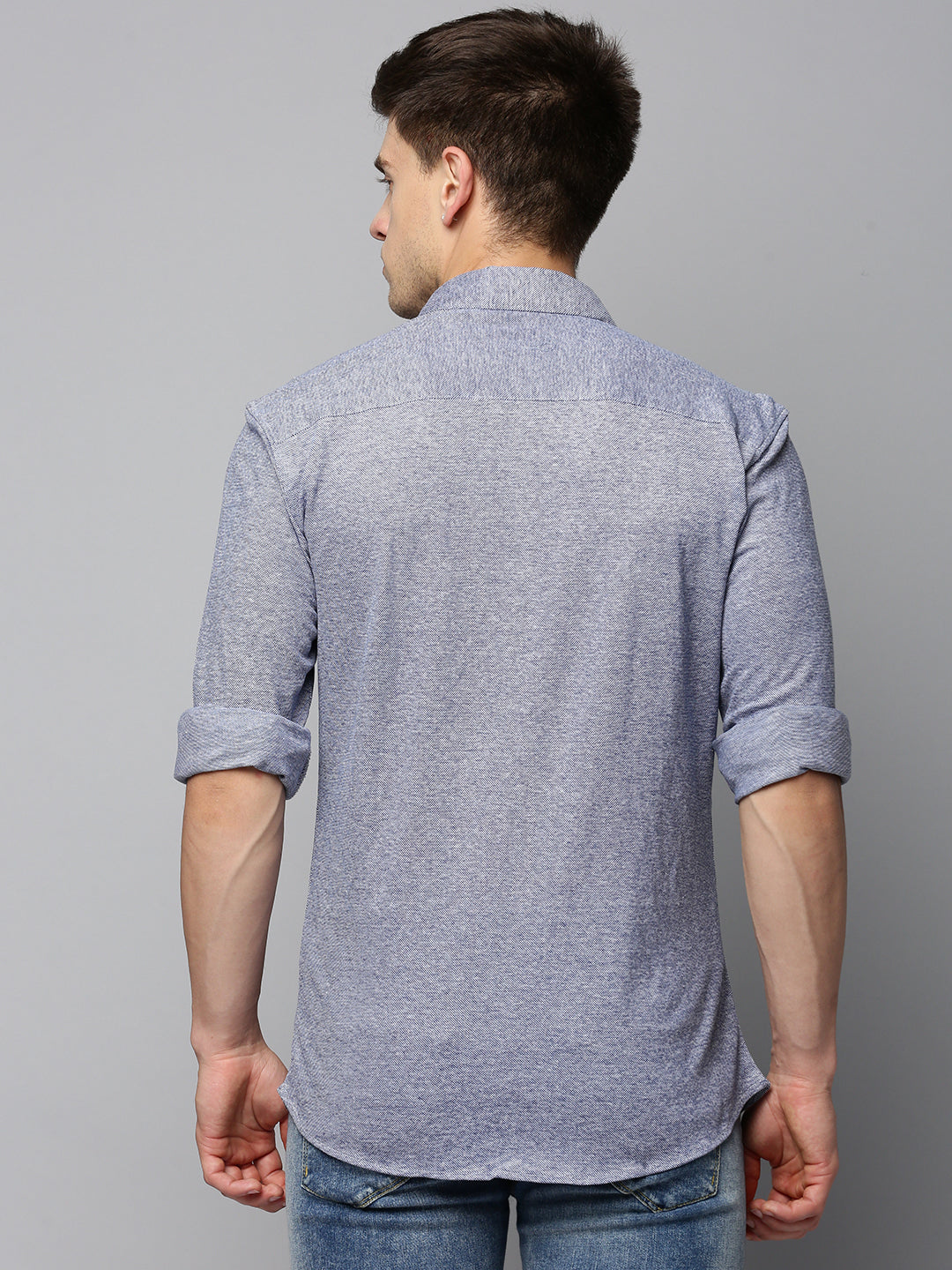 Men's Navy Blue Solid Slim Fit Shirt