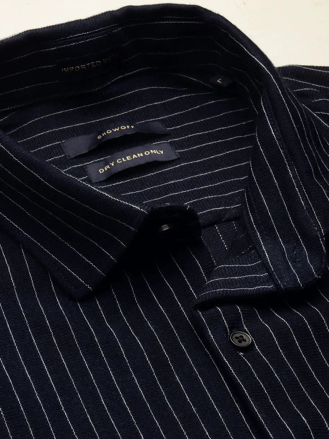 Men's Spread Collar Striped Navy Blue Shirt