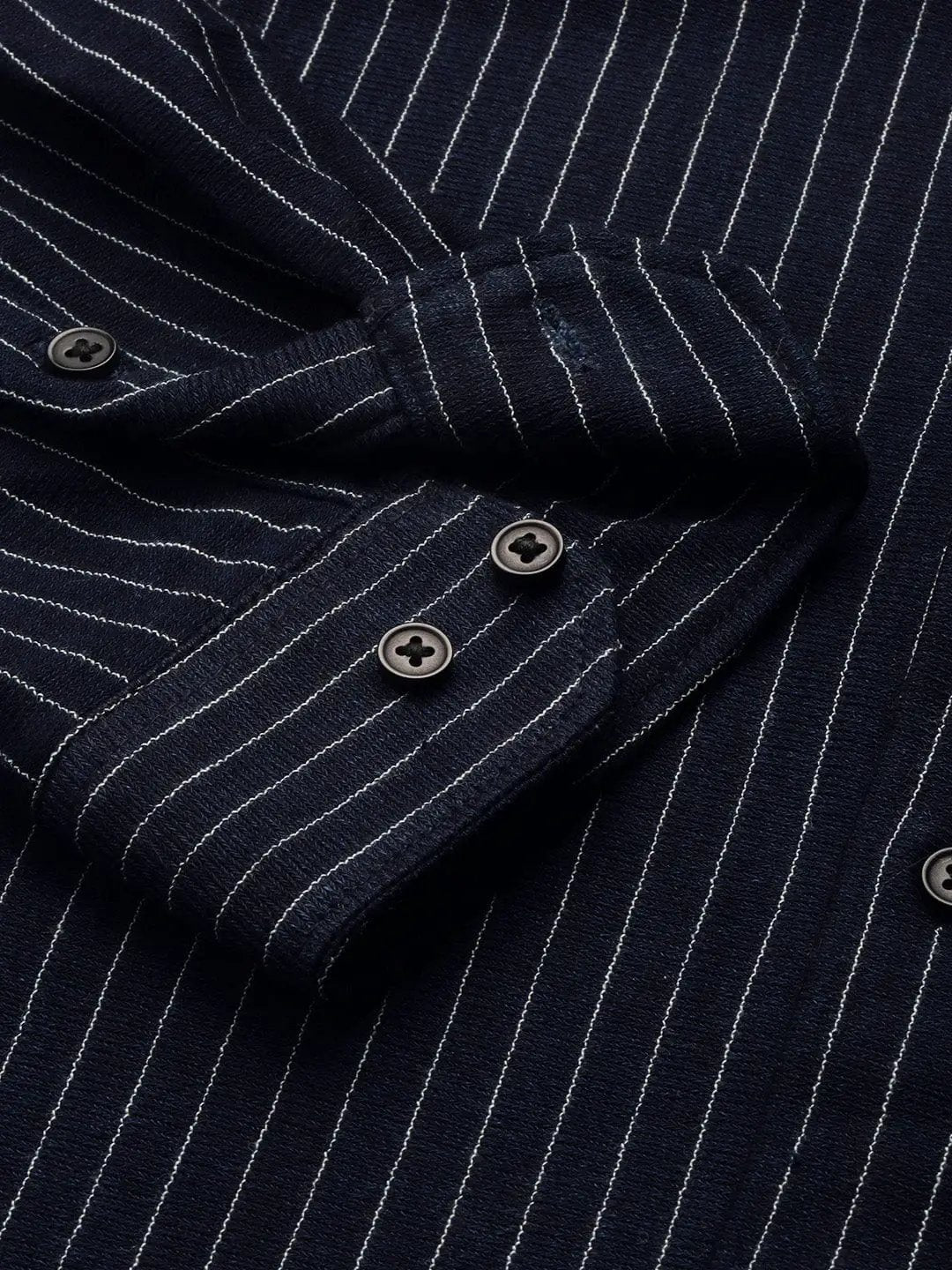 Men's Spread Collar Striped Navy Blue Shirt