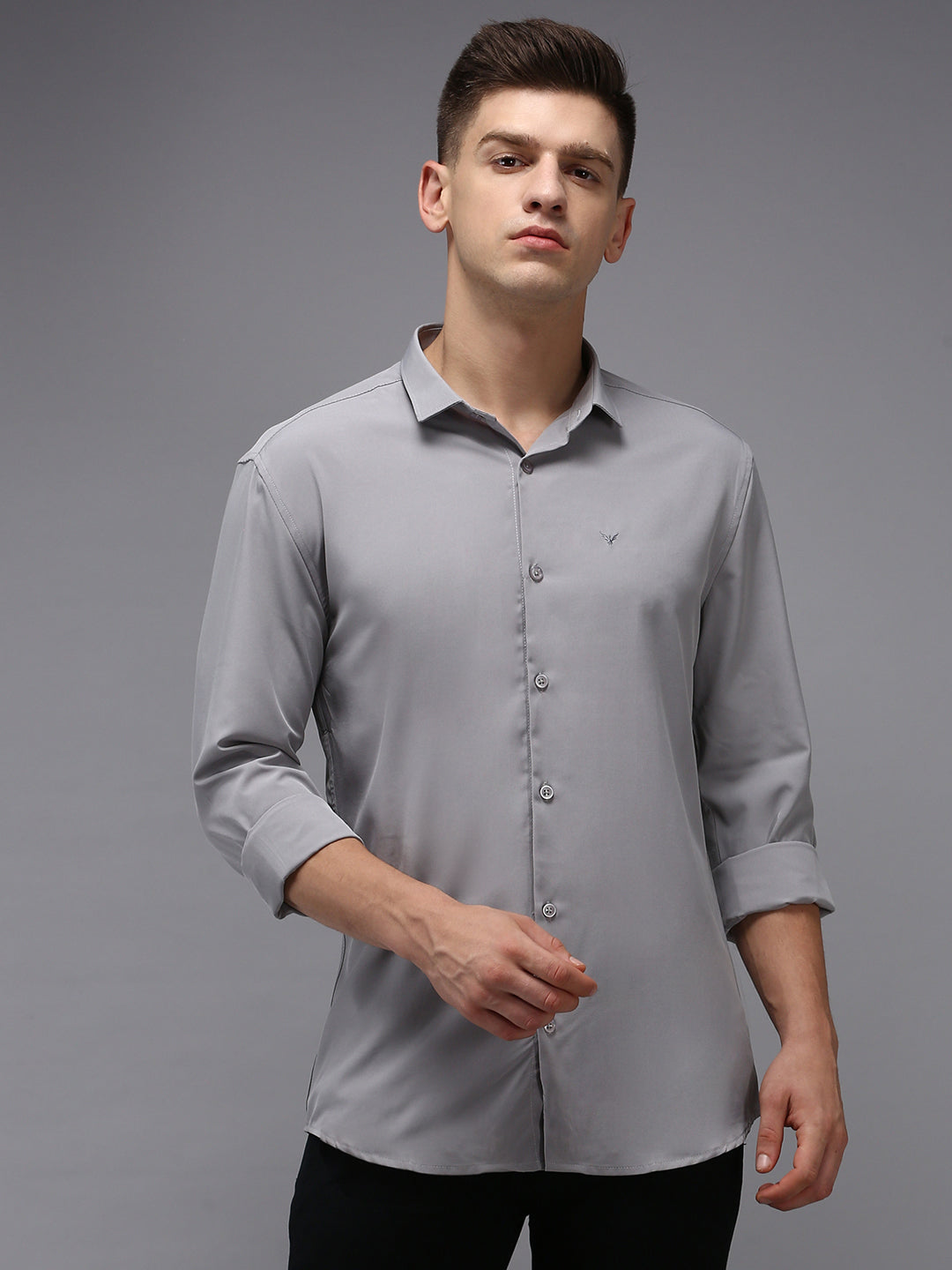 Men's Grey Solid Slim Fit Shirt