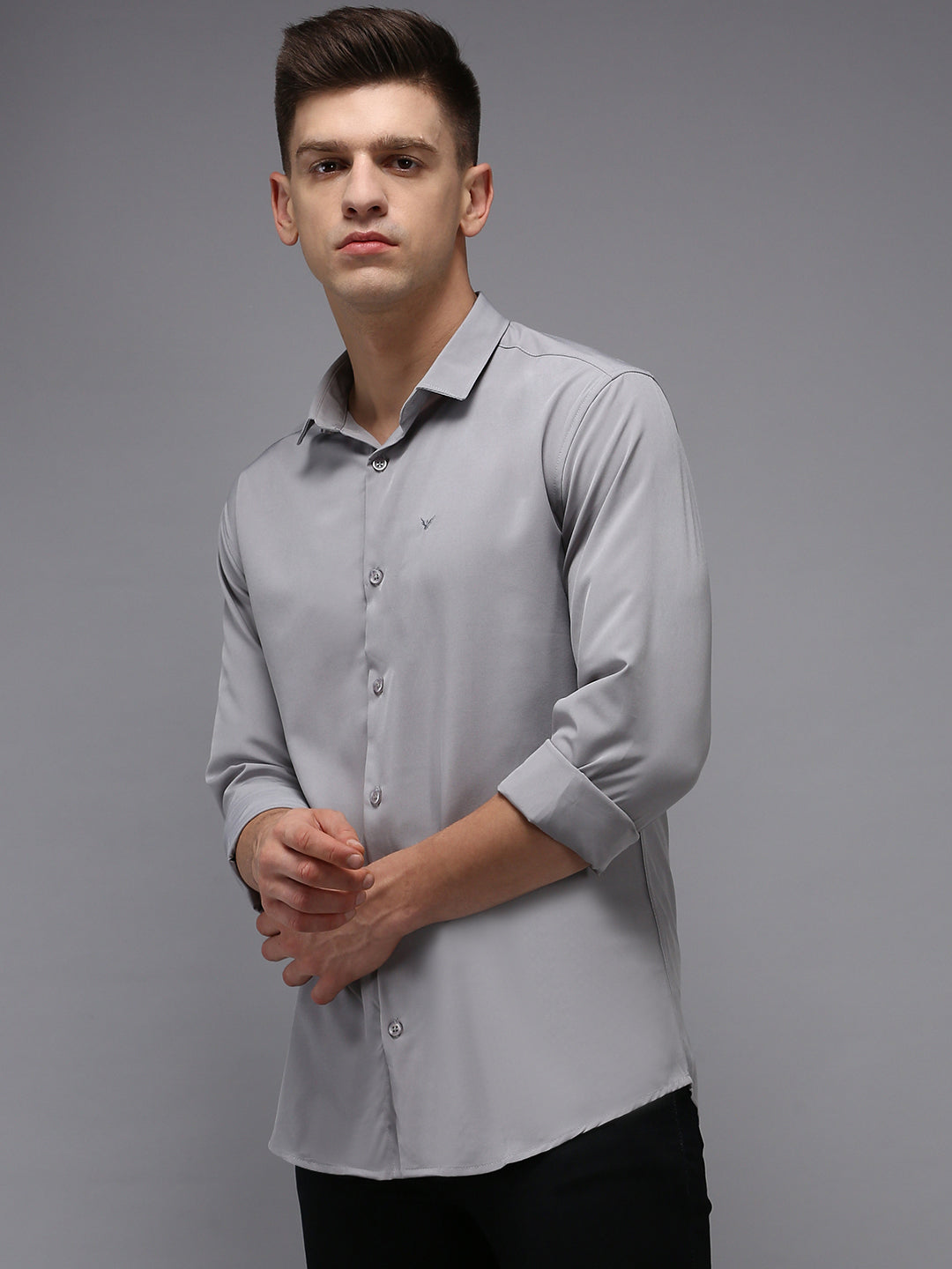Men's Grey Solid Slim Fit Shirt