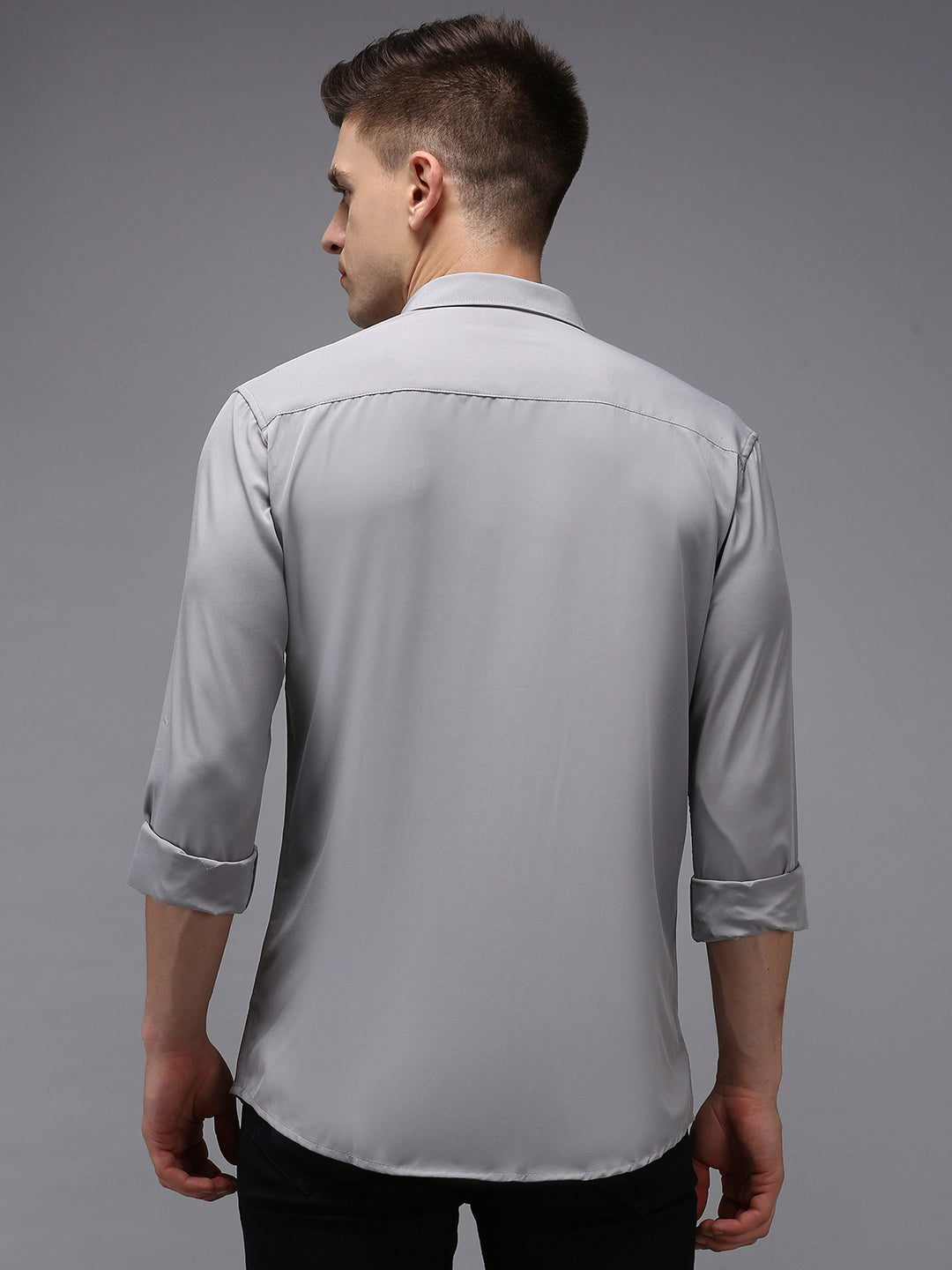 Men's Grey Solid Slim Fit Shirt