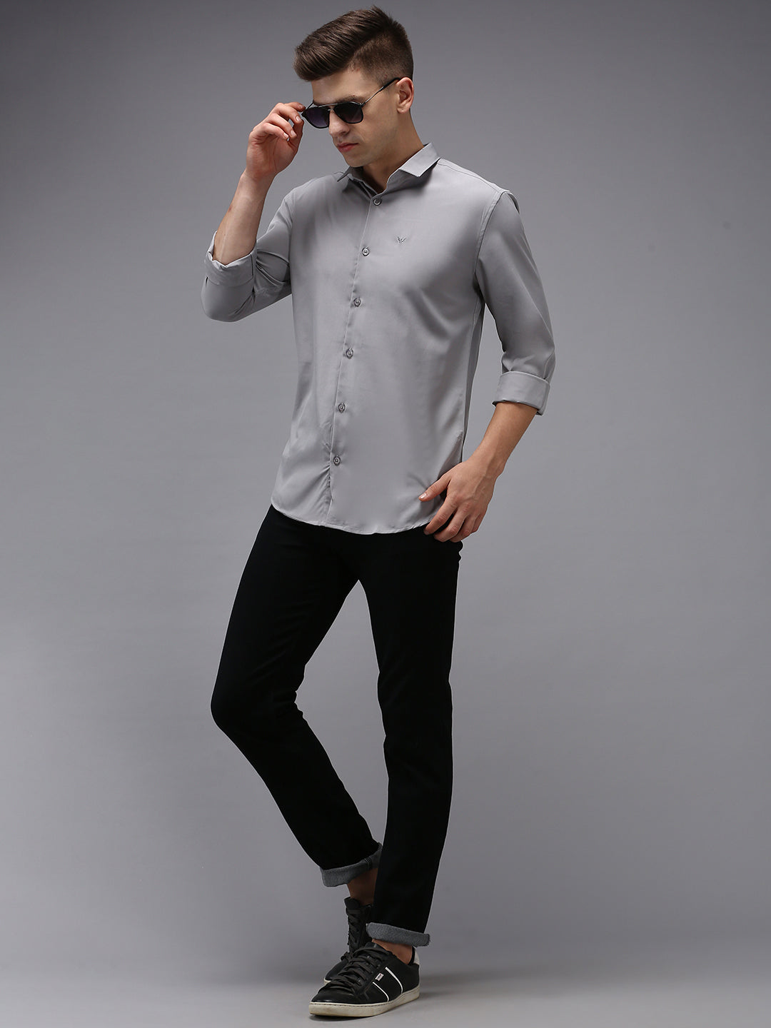 Men's Grey Solid Slim Fit Shirt