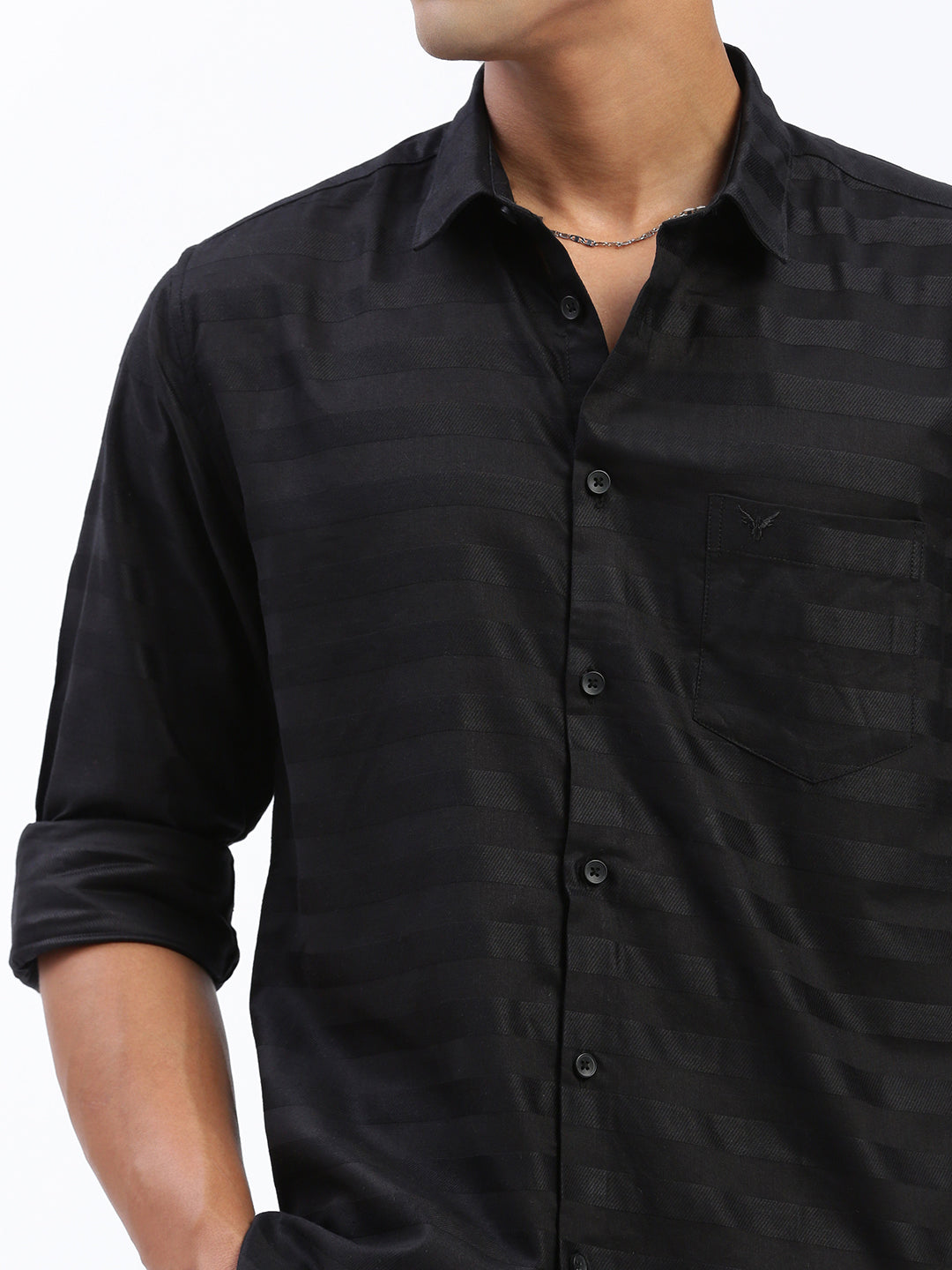 Men Solid Black Slim Fit Shirt