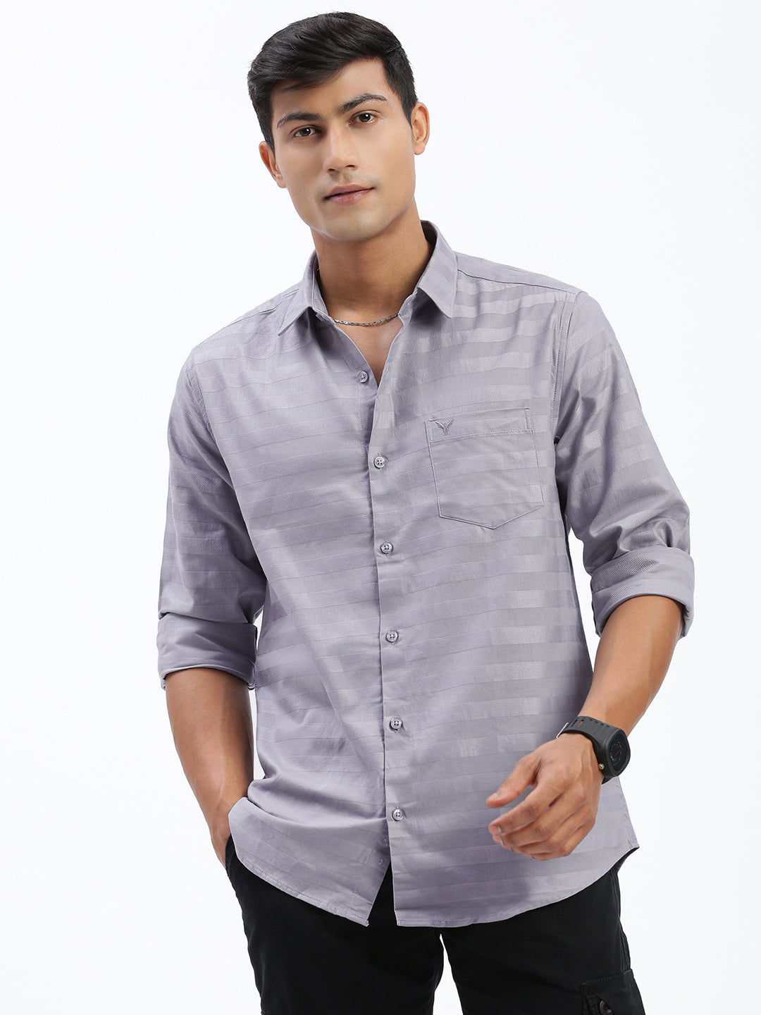 Men Solid Grey Slim Fit Shirt